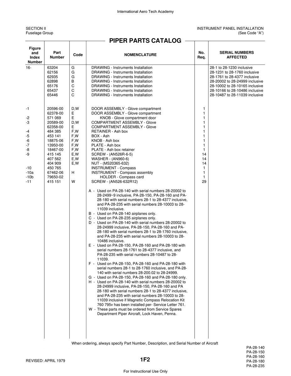 Aviation Part 20589-00 for Piper PA-28 Cherokee Aircraft