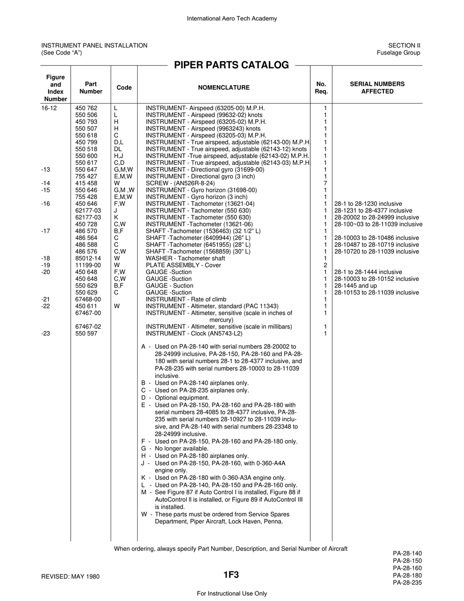 Aviation Part 11199-00 for Piper PA-28 Cherokee Aircraft