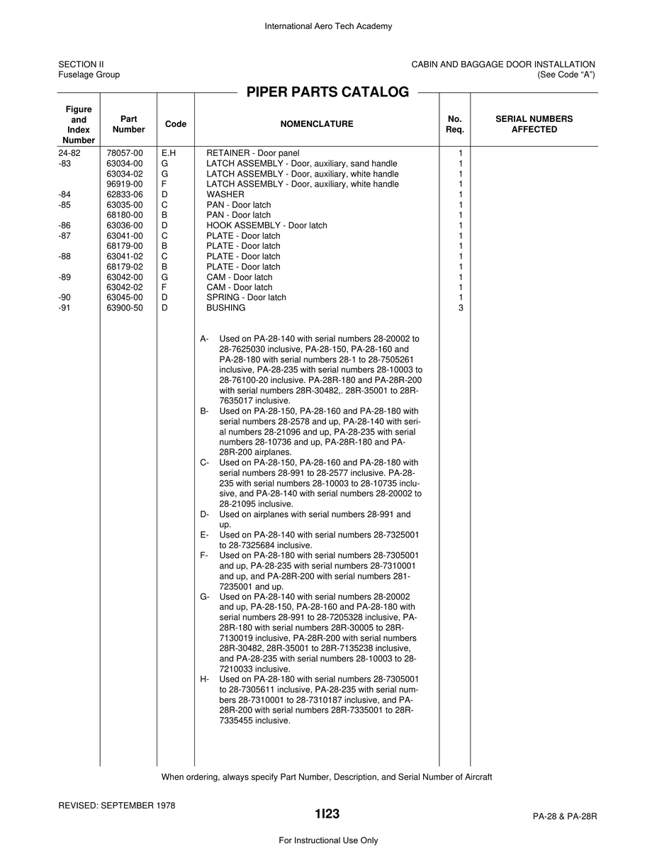 Aviation Part 96919-00 for Piper PA-28 Cherokee Aircraft