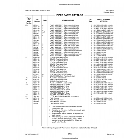 Aviation Part (66685-09) — Piper PA-28 Cherokee Aviation Part (66685-09) — Piper PA-28 Cherokee