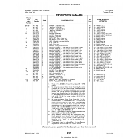 Aviation Part (28-7310001to) — Piper PA-28 Cherokee