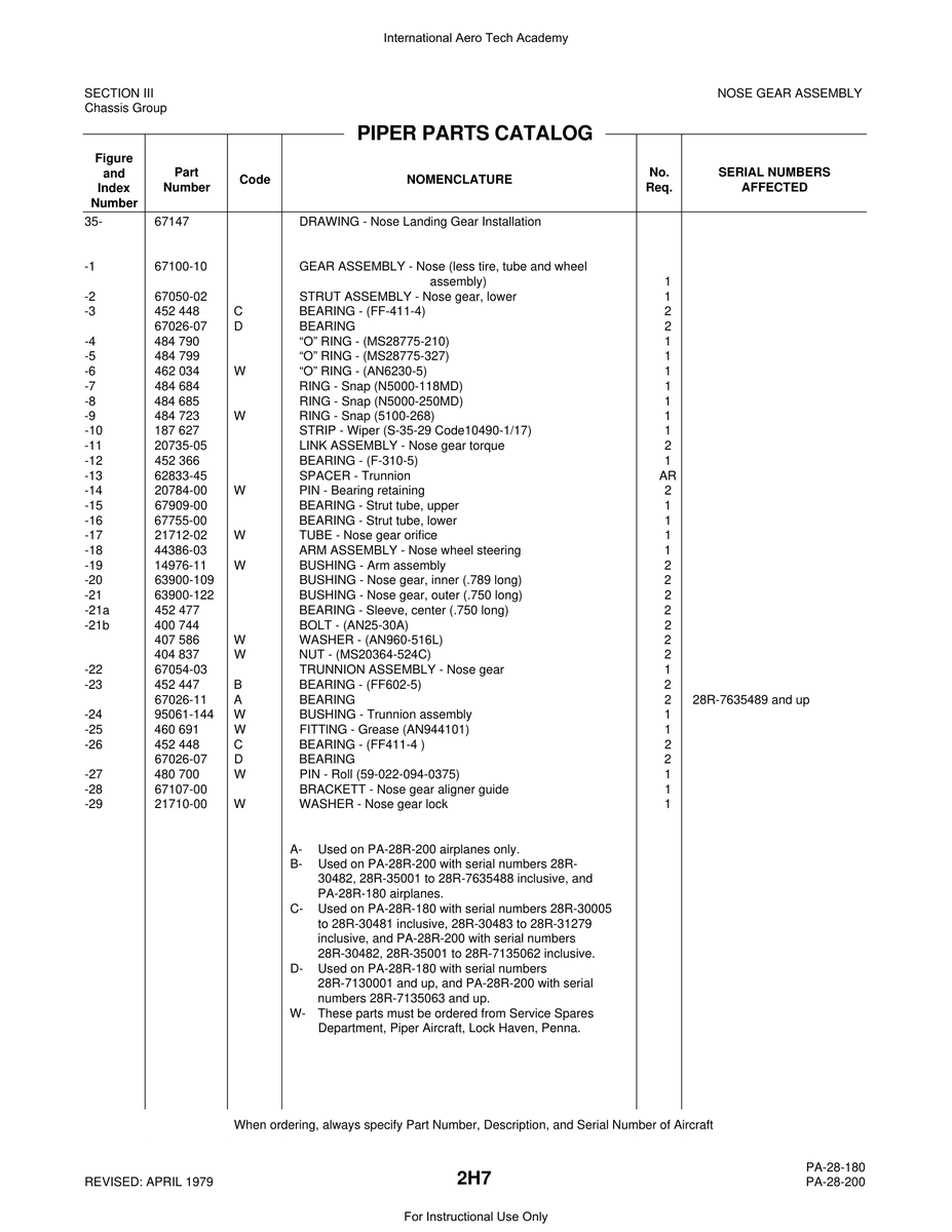 Aviation Part 20784-00 for Piper PA-28 Cherokee Aircraft