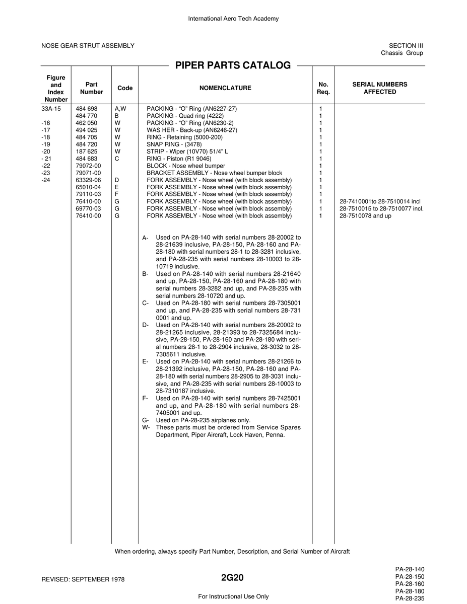 Aviation Part 79110-03 for Piper PA-28 Cherokee Aircraft