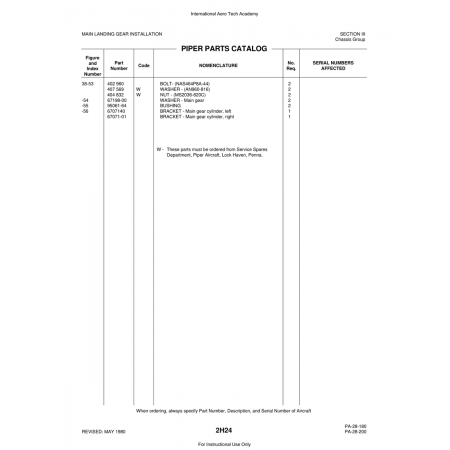 Aviation Part (6707140) — Piper PA-28 Cherokee Aviation Part (6707140) — Piper PA-28 Cherokee