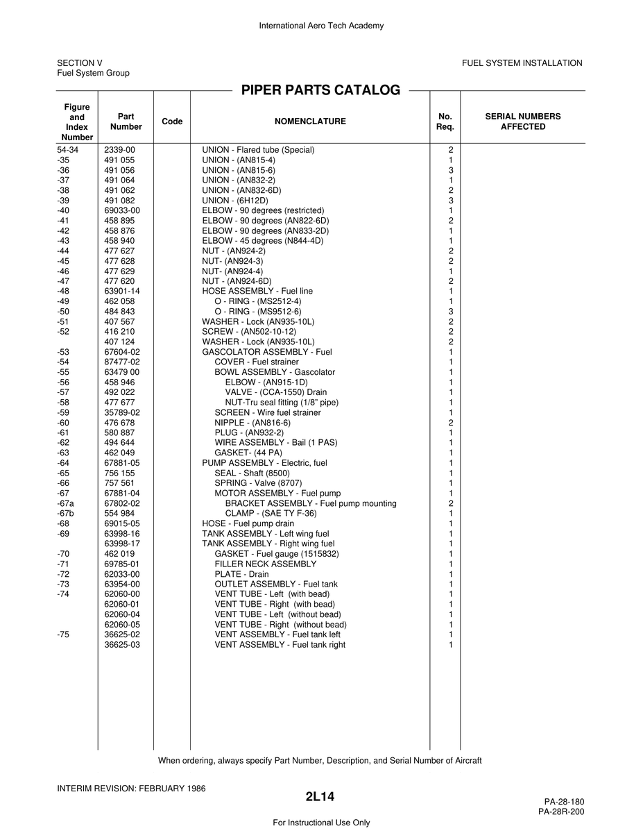 Aviation Part 2339-00 for Piper PA-28 Cherokee Aircraft