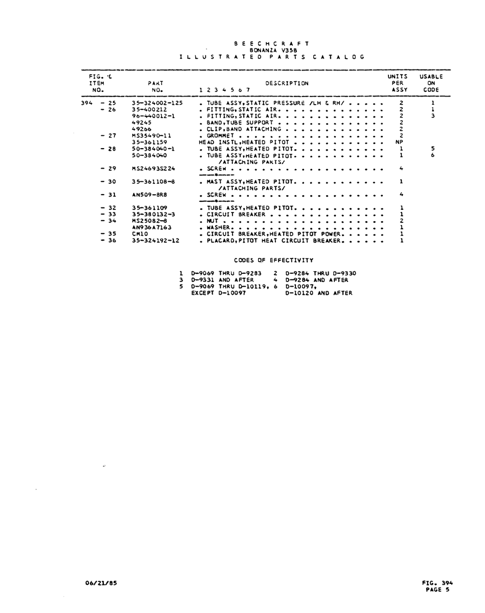 Aviation Part nSt4693S224 for Beechcraft V35 Aircraft