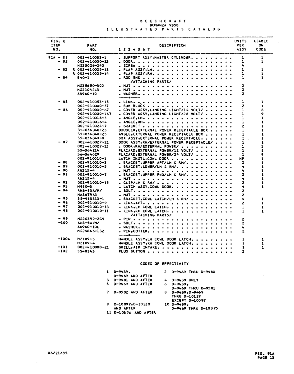 Aviation Part 002-910010-5 for Beechcraft V35 Aircraft