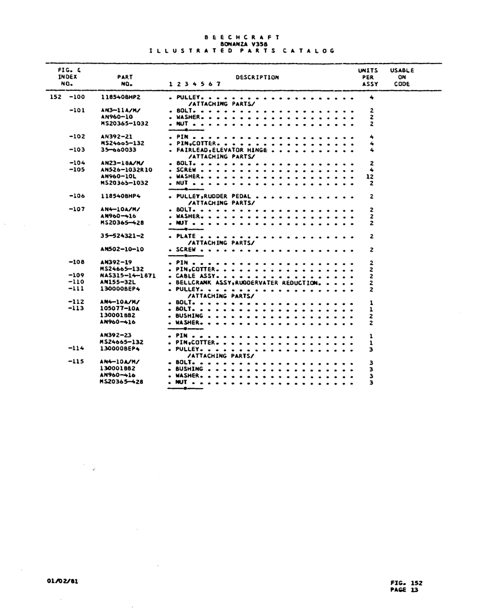 Aviation Part 10507f-10A for Beechcraft V35 Aircraft