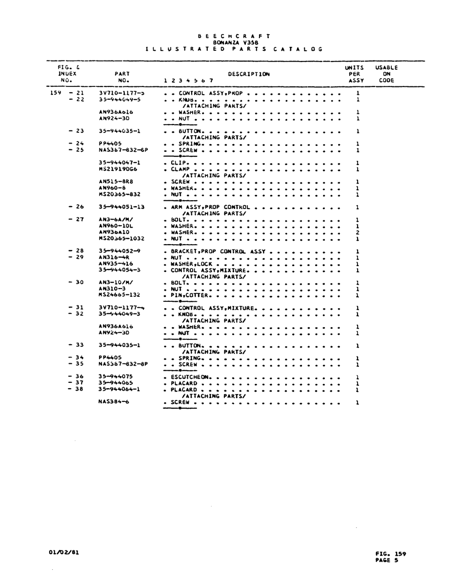 Aviation Part PPC405 for Beechcraft V35 Aircraft