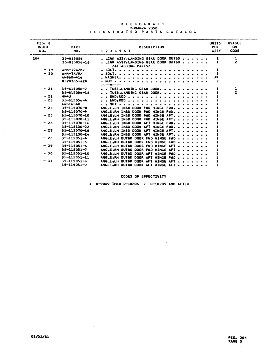 Aviation Part I1180 for Beechcraft V35 Aircraft