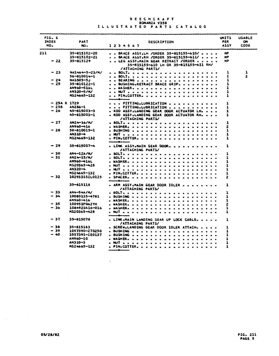 Aviation Part 1057390-170250 for Beechcraft V35 Aircraft