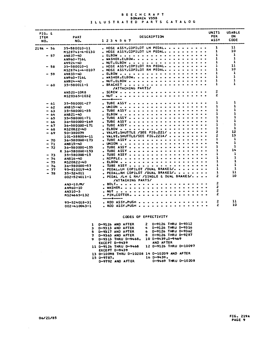 Aviation Part a-9362 for Beechcraft V35 Aircraft