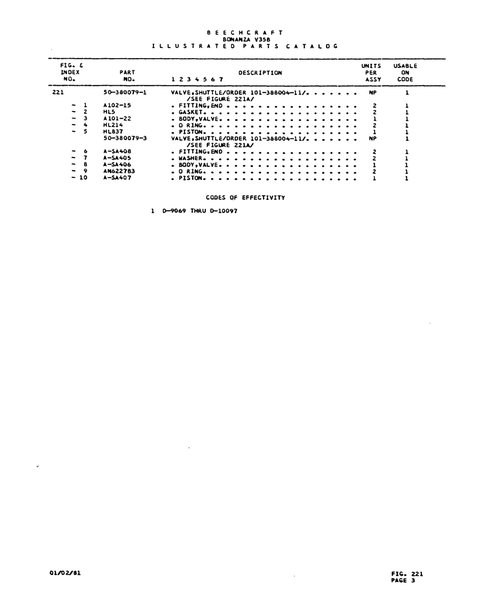 Aviation Part WL831 for Beechcraft V35 Aircraft