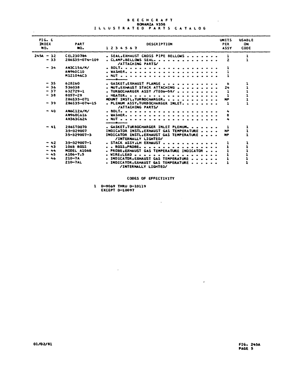 Aviation Part 286535-011 for Beechcraft V35 Aircraft