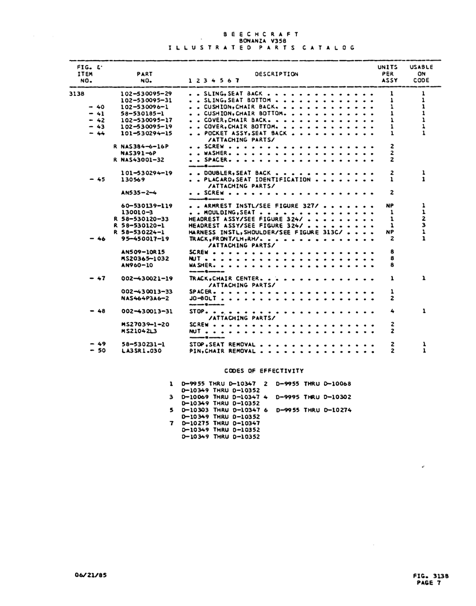 Aviation Part 002-430013-31 for Beechcraft V35 Aircraft