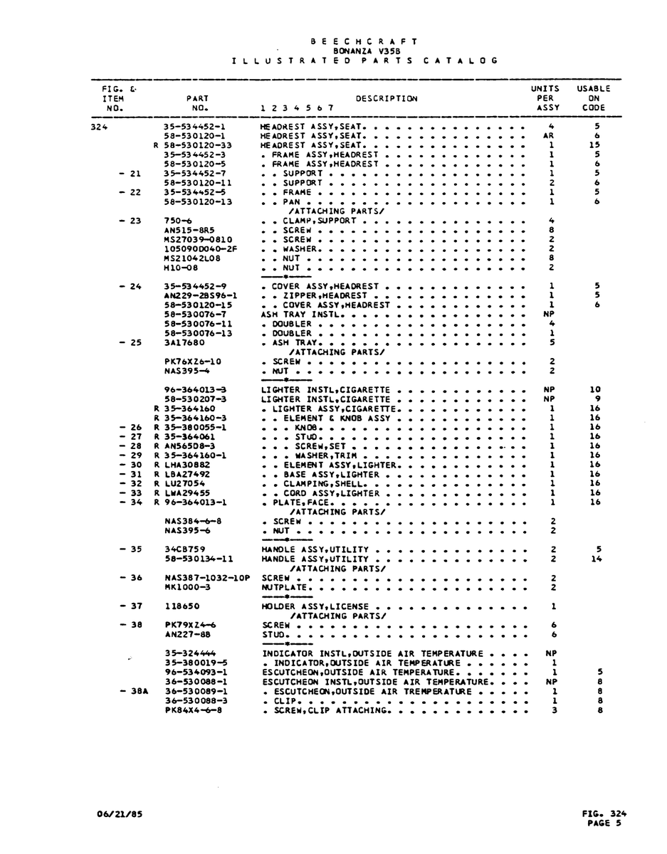 Aviation Part LWA29455 for Beechcraft V35 Aircraft