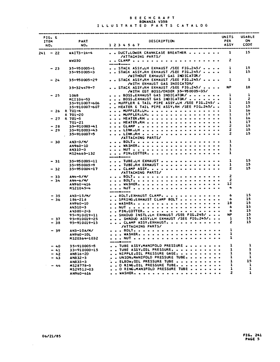 Aviation Part 0005-11 for Beechcraft V35 Aircraft