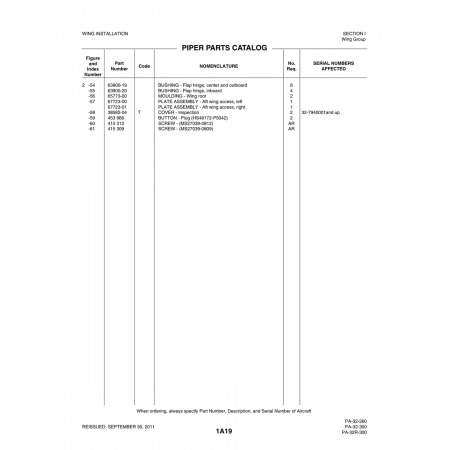 Aviation Part (32-7940001and) — Piper PA-32-260 Aviation Part (32-7940001and) — Piper PA-32-260