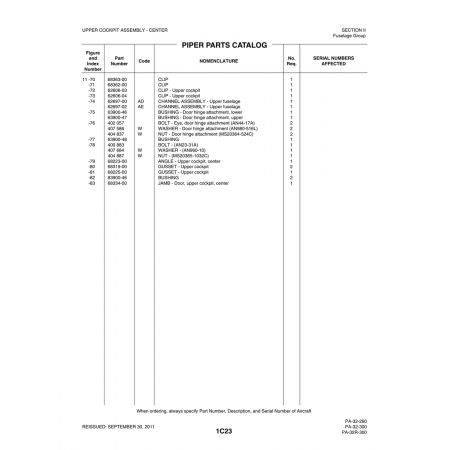 Aviation Part (62606-04) — Piper PA-32-260 Aviation Part (62606-04) — Piper PA-32-260