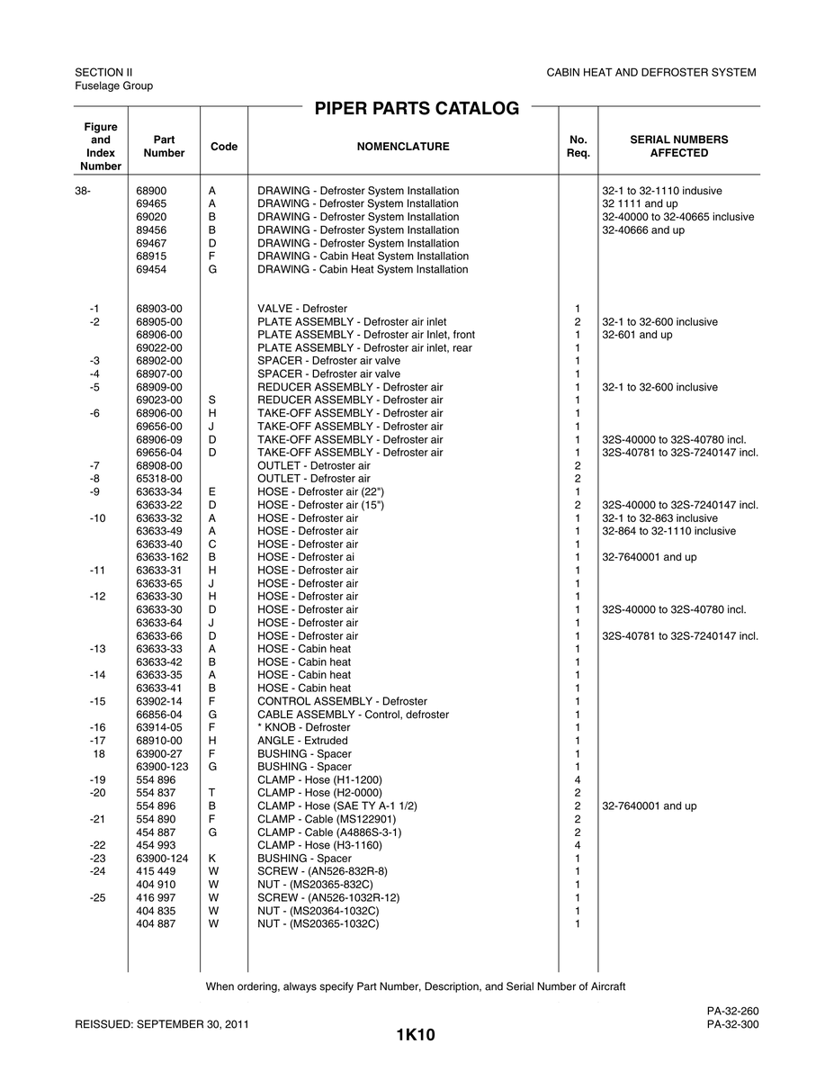 Aviation Part 63633-34 for Piper PA-32-260 Aircraft