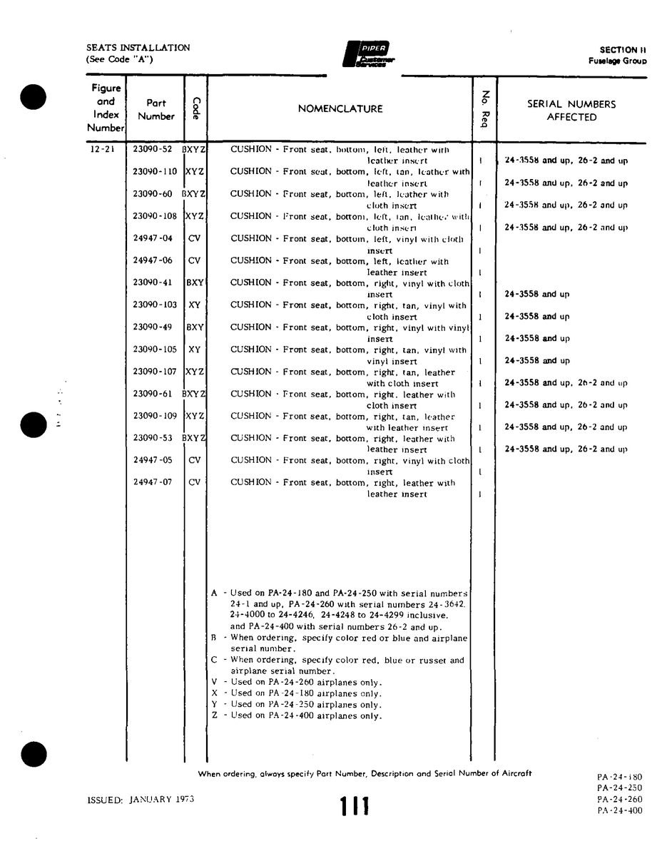 Xyz 23090-109 for Piper PA-32-260 Aircraft