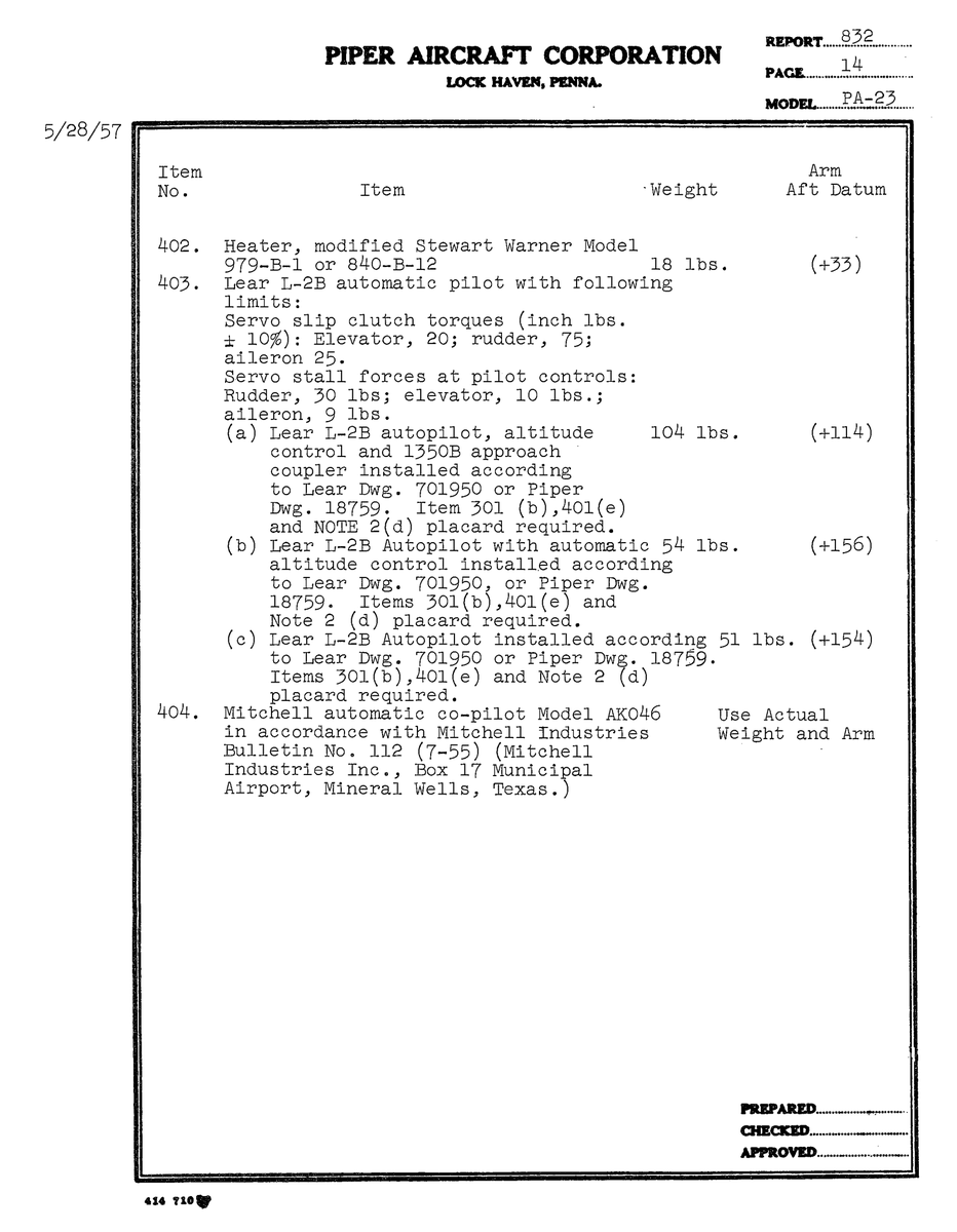 Aviation Part 979-B-1 for Piper PA-23 Apache Aircraft
