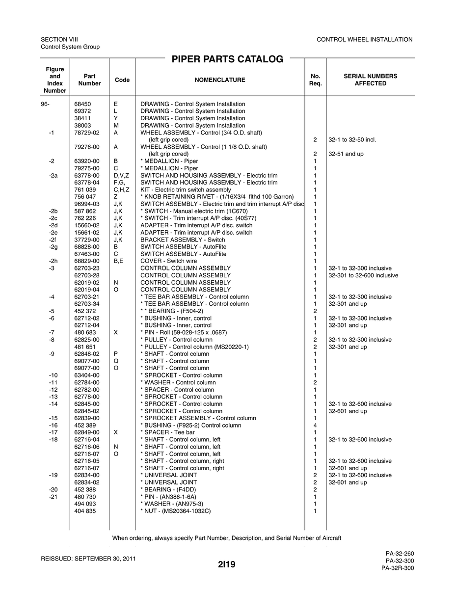 Aviation Part 62703-34 for Piper PA-32-260 Aircraft