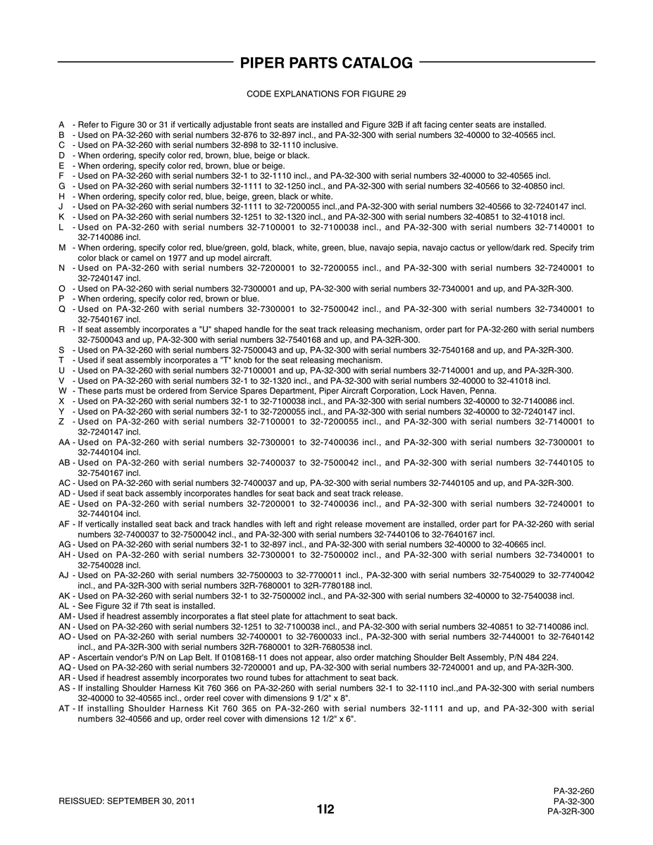 Ap 0108168-11 for Piper PA-32-260 Aircraft