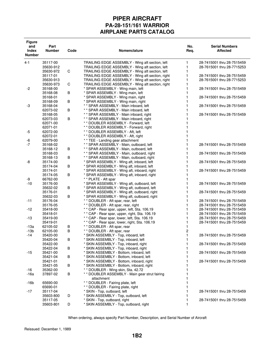 Aviation Part 35168-01 for Piper PA-28-161 Warrior Aircraft
