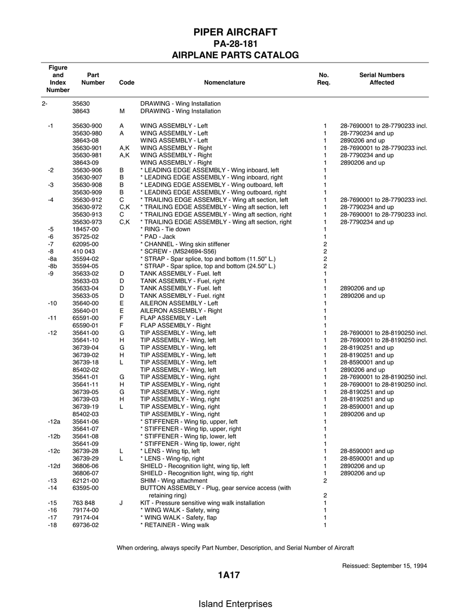 Aviation Part 35630-981 for Piper PA-28-181 Archer Aircraft