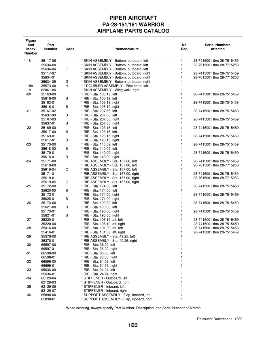 Aviation Part 35167-03 for Piper PA-28-161 Warrior Aircraft