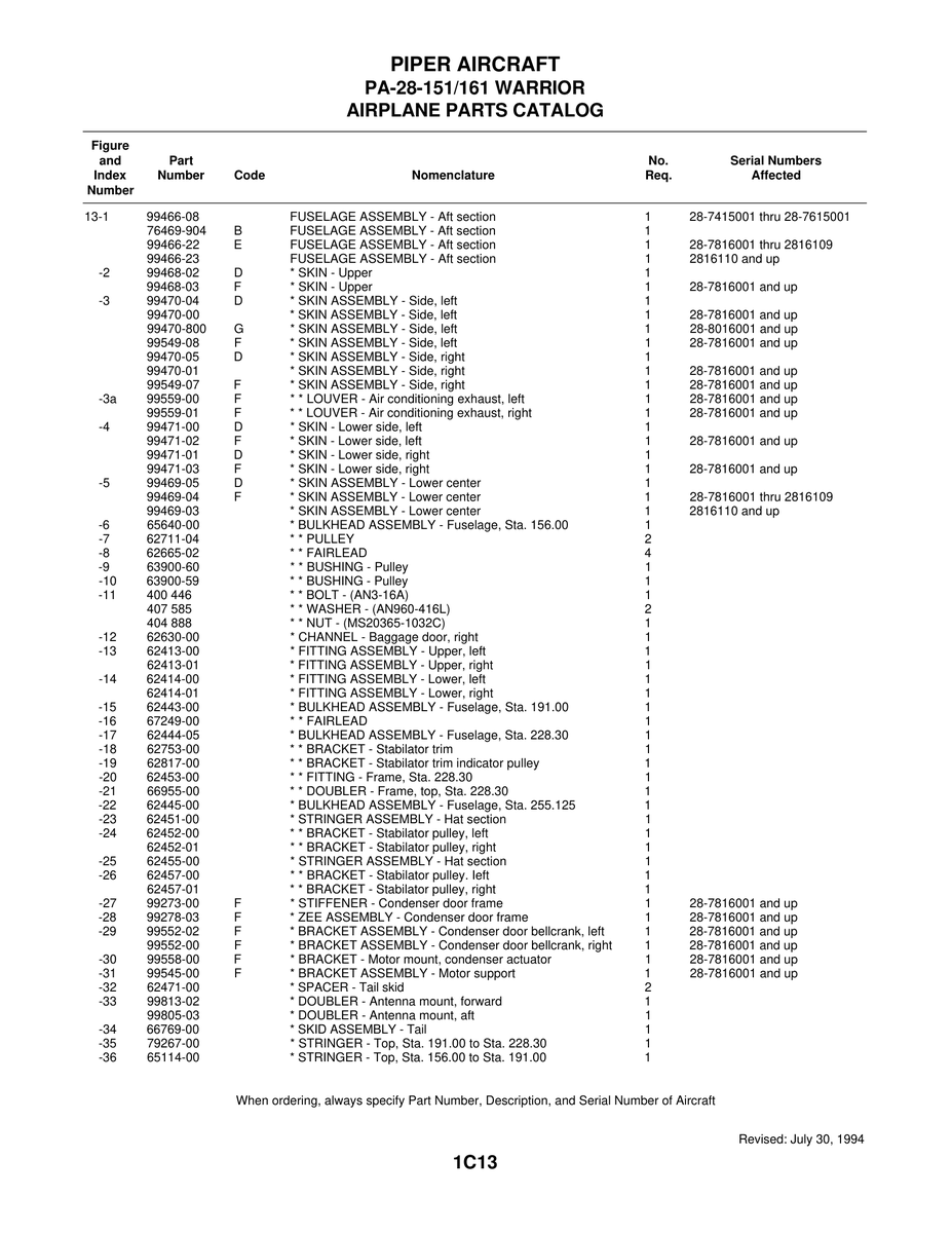 Aviation Part 99469-05 for Piper PA-28-161 Warrior Aircraft