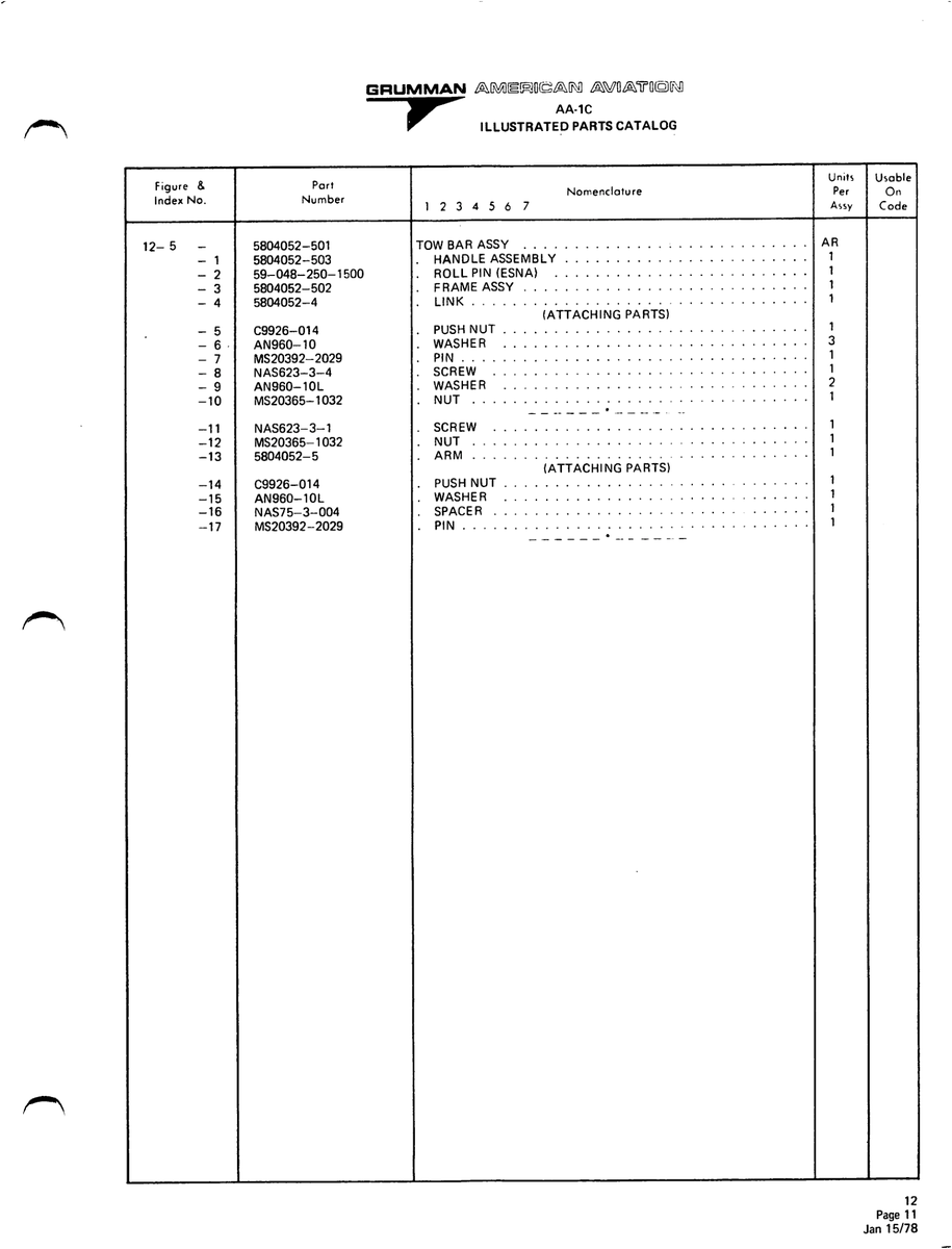 Aviation Part C9926-014 for American AA-1 Aircraft