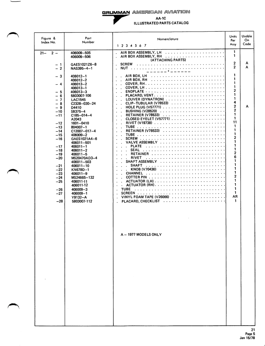 Aviation Part D4410 for American AA-1 Aircraft