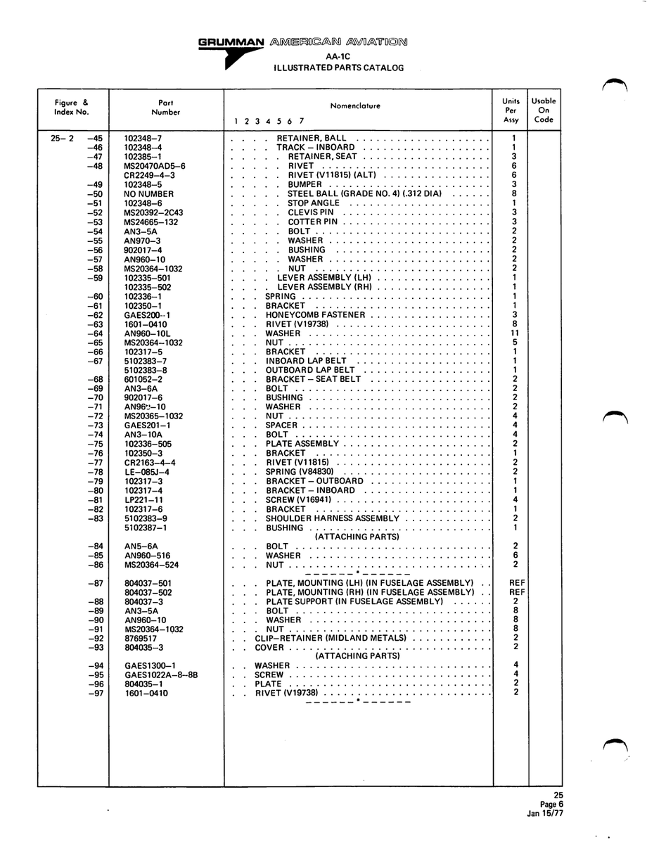 Aviation Part 804037-3 for American AA-1 Aircraft