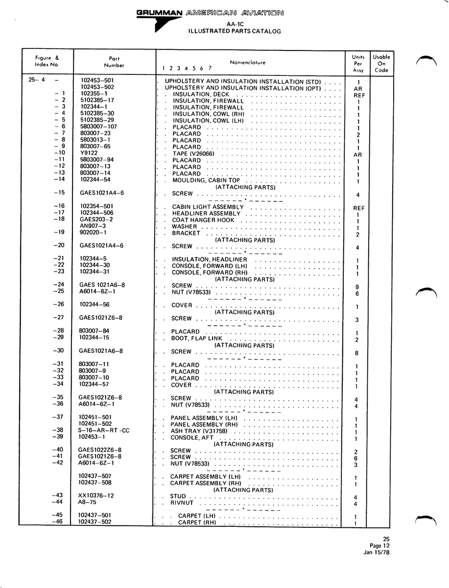 Aviation Part 102344-506 for American AA-1 Aircraft