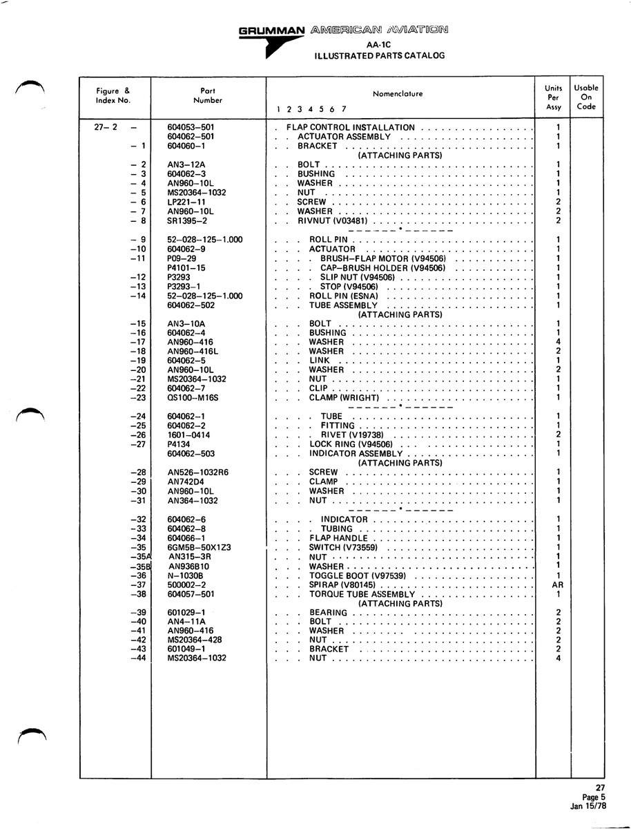 Aviation Part P3293-1 for American AA-1 Aircraft