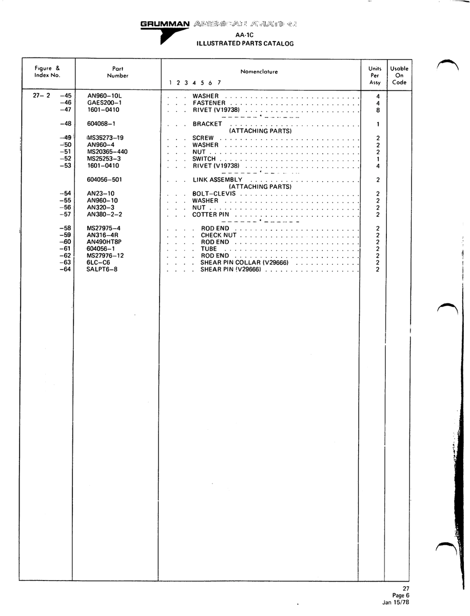 Aviation Part 604068-1 for American AA-1 Aircraft