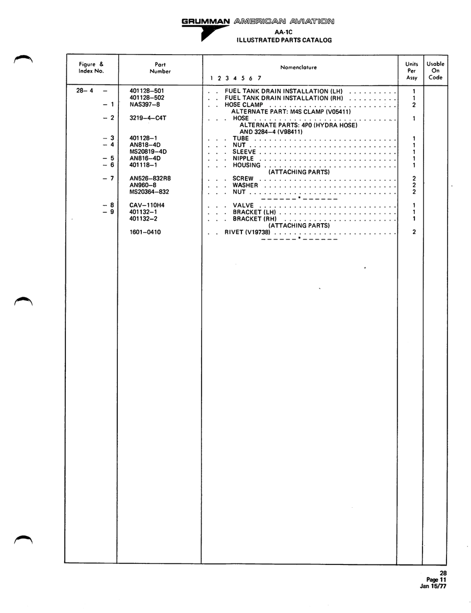 Aviation Part 401132-2 for American AA-1 Aircraft