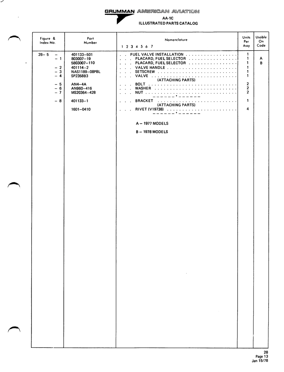 Aviation Part 803007-19 for American AA-1 Aircraft