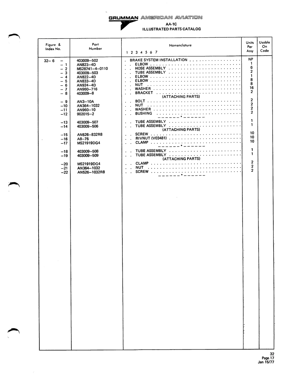 Aviation Part 403009-503 for American AA-1 Aircraft