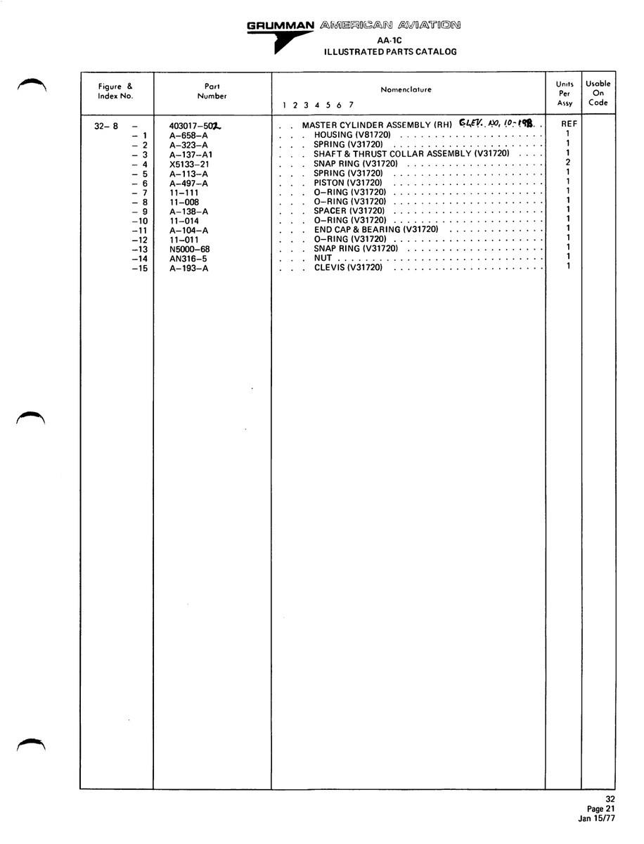 Aviation Part A-137-A1 for American AA-1 Aircraft