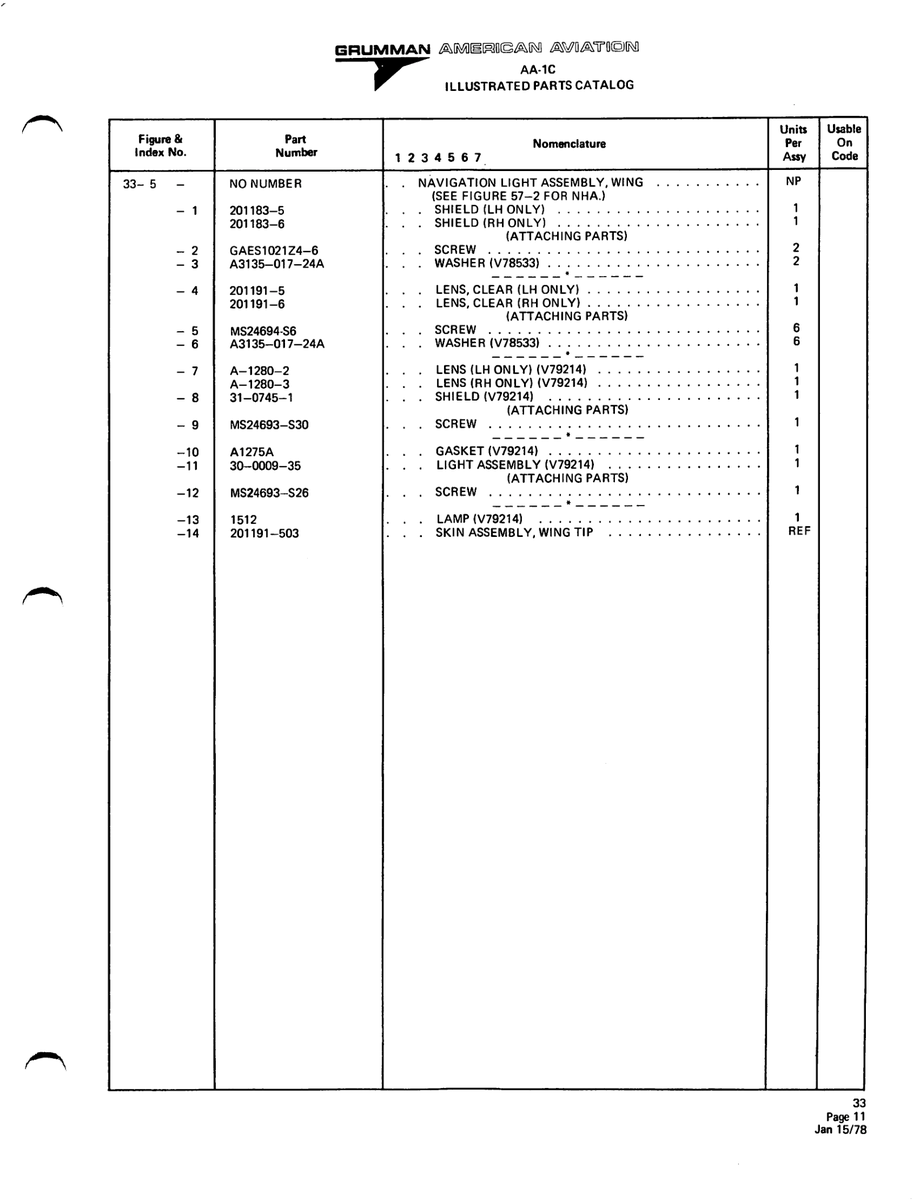 Aviation Part 30-0009-35 for American AA-1 Aircraft