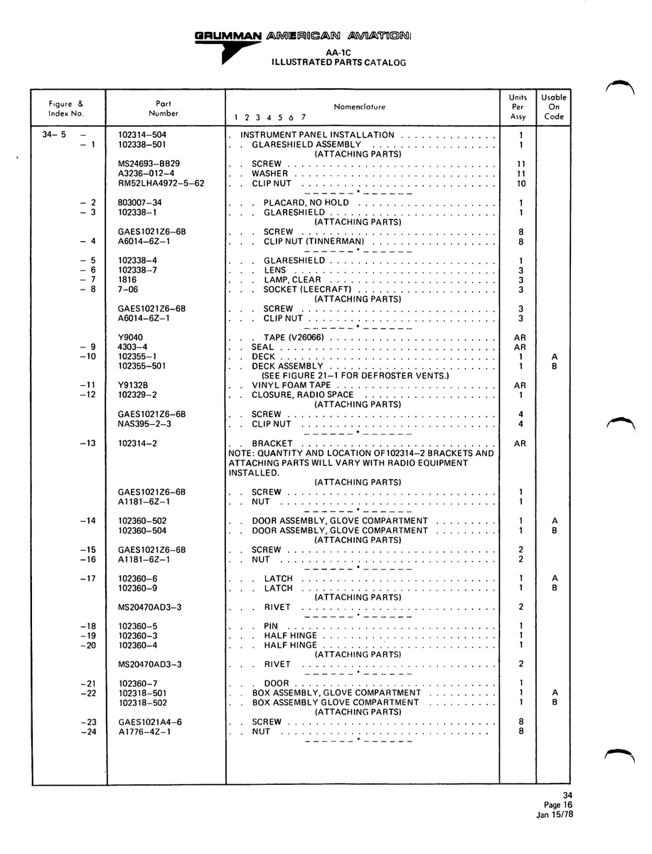 Aviation Part 102355-501 for American AA-1 Aircraft
