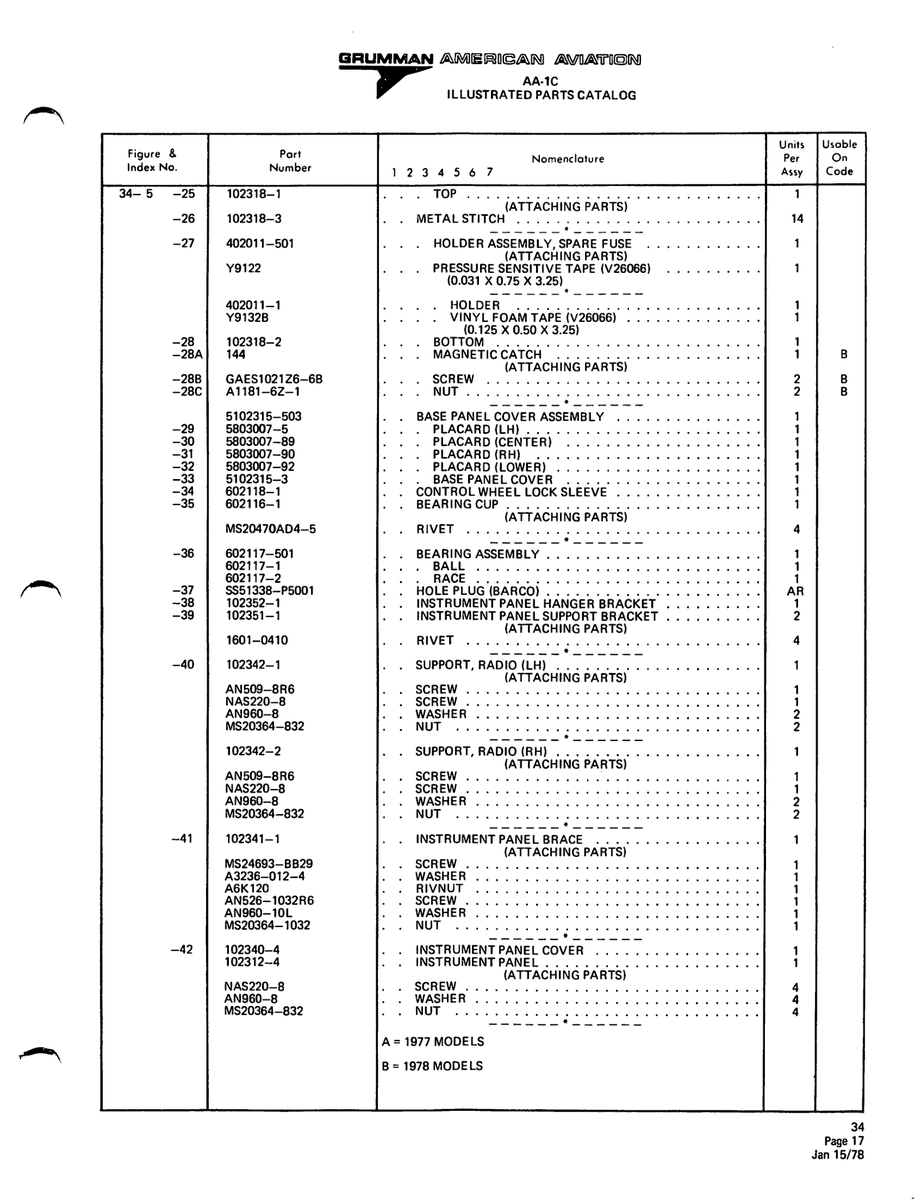 Aviation Part 102340-4 for American AA-1 Aircraft