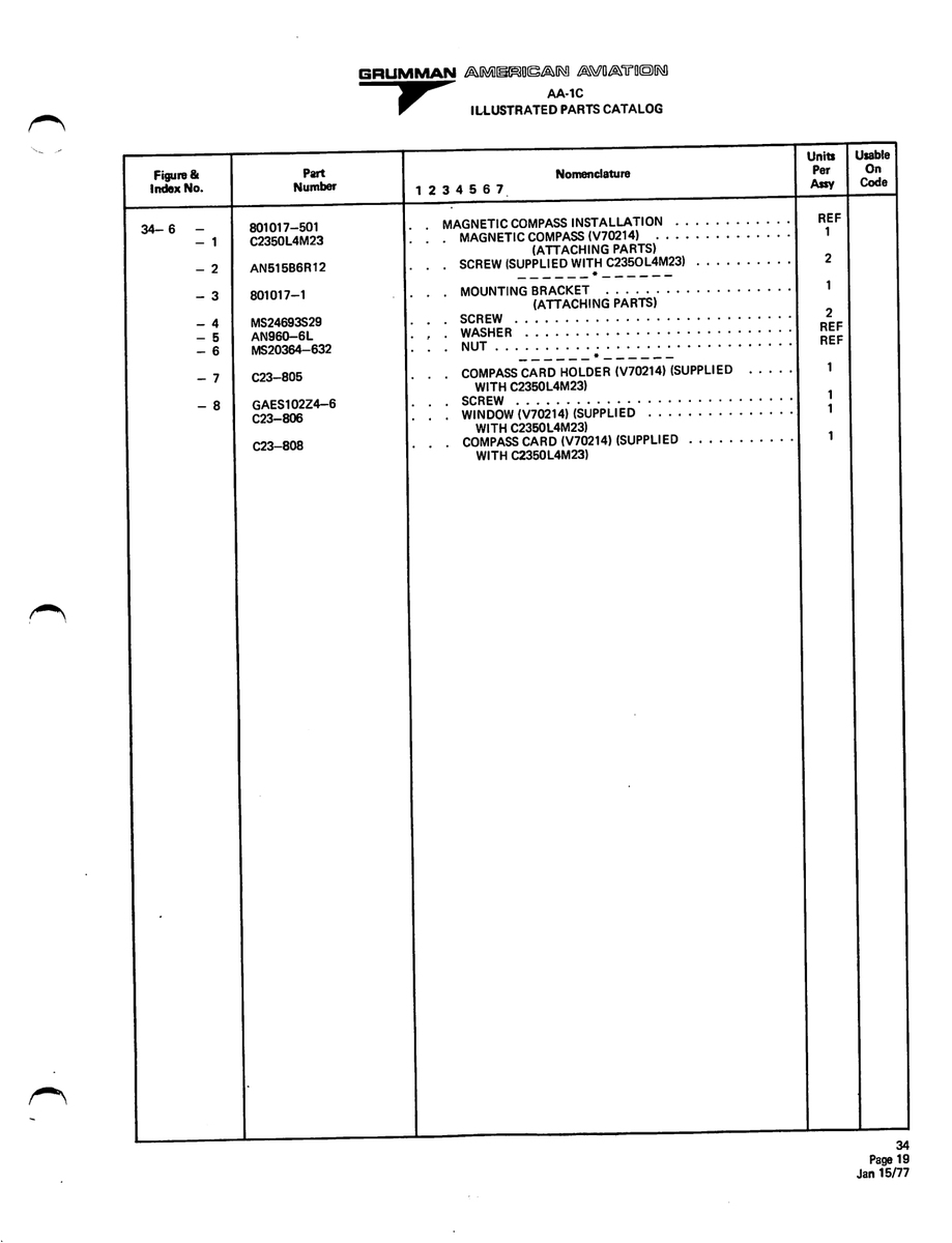 Aviation Part 801017-1 for American AA-1 Aircraft