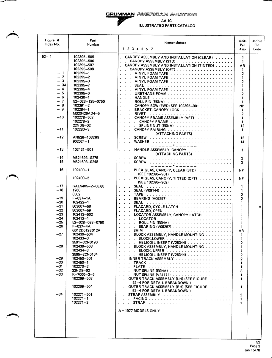 Aviation Part 102422-1 for American AA-1 Aircraft