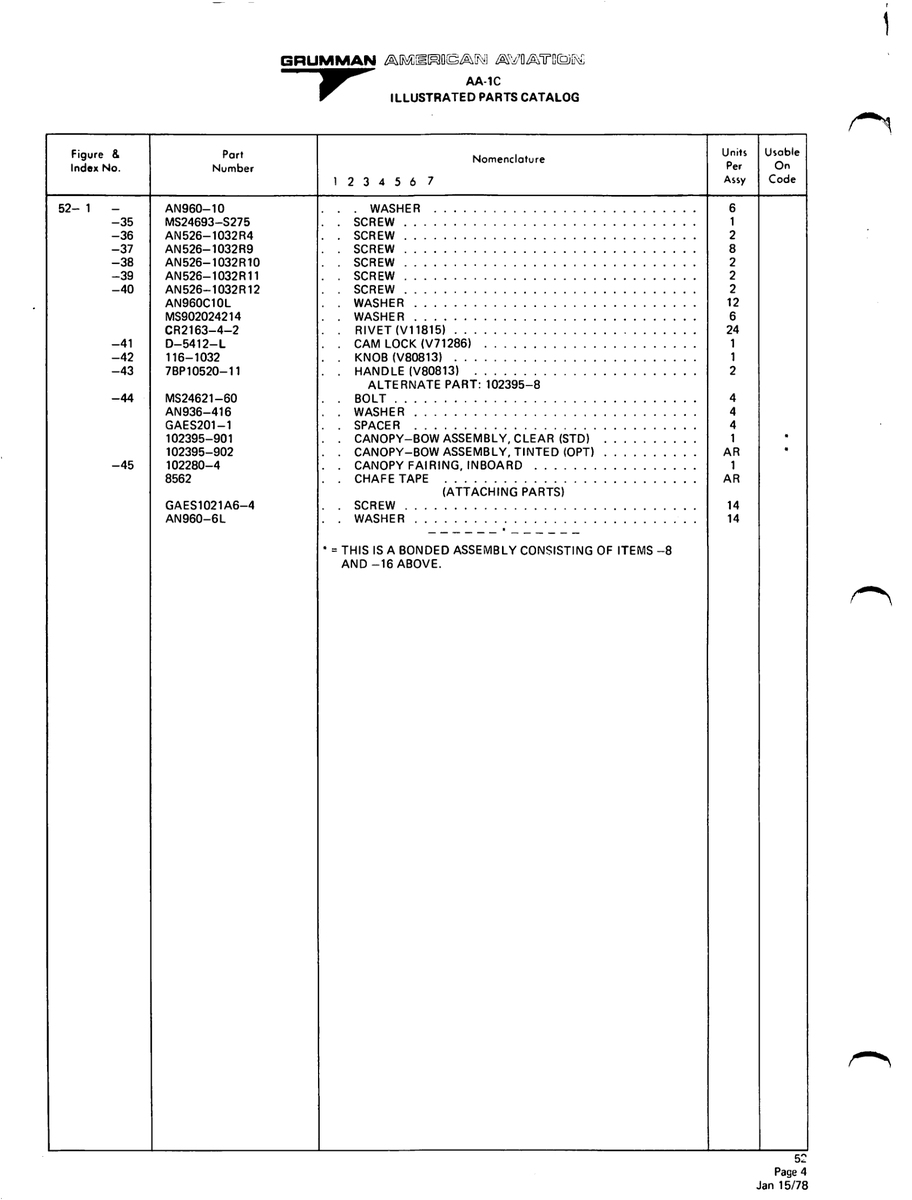 Aviation Part 102395-901 for American AA-1 Aircraft