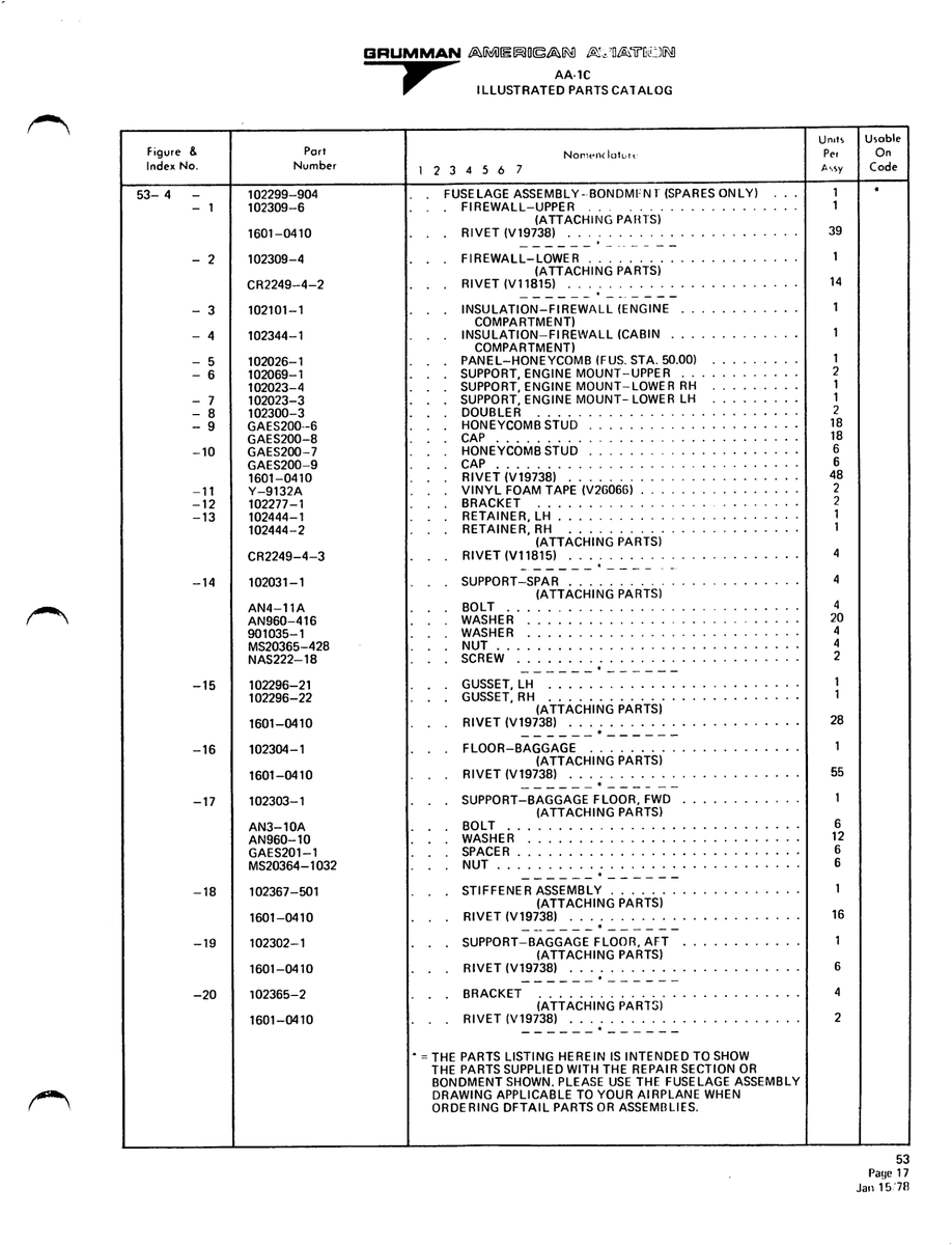 Aviation Part GAES200-7 for American AA-1 Aircraft