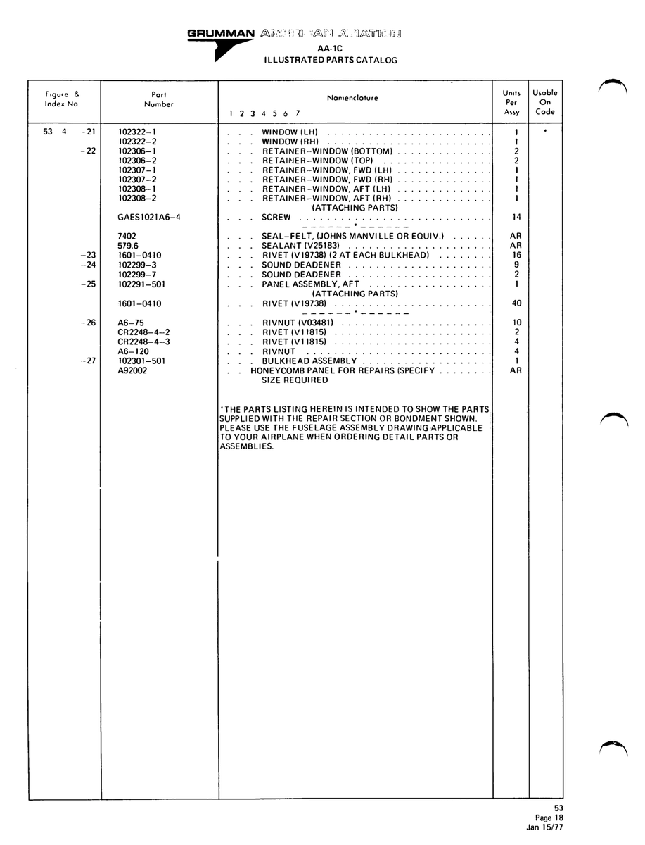 Aviation Part 102322-1 for American AA-1 Aircraft